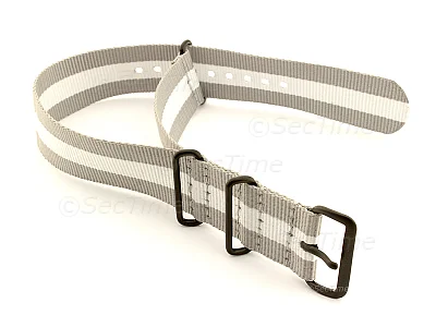 (image for) Nato G10 Nylon Watch Strap PVD Buckle Grey/White (3) 22mm