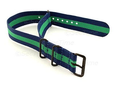 (image for) Nato G10 Nylon Watch Strap PVD Buckle Blue/Green (3) 20mm