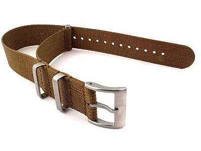 (image for) Ribbed Nylon Nato Watch Strap Military Divers Khaki-Brown 20mm (1)
