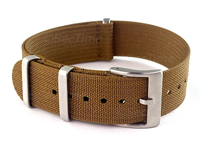 (image for) Ribbed Nylon Nato Watch Strap Military Divers Khaki-Brown 19mm