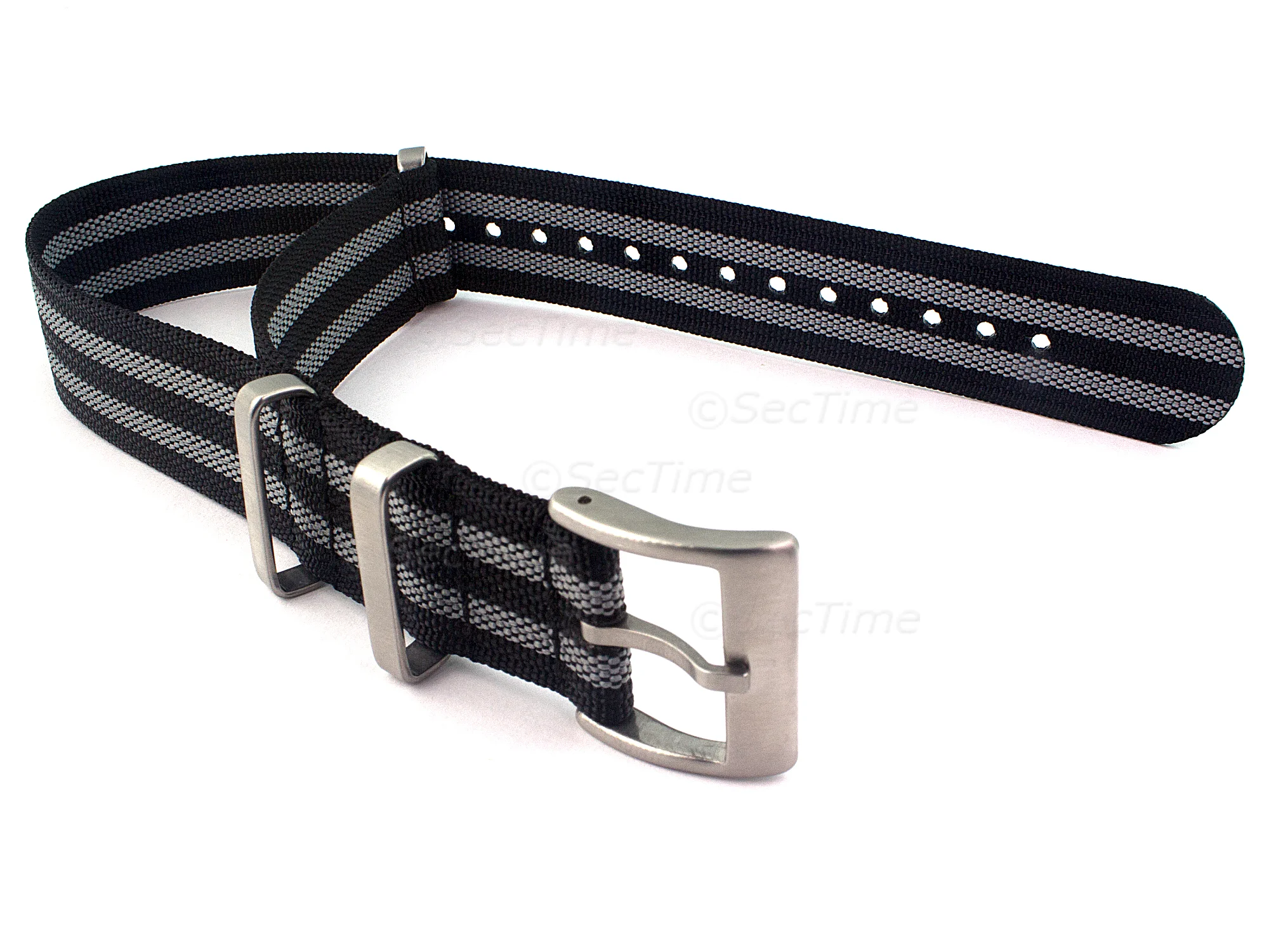 (image for) Ribbed Nylon Nato Watch Strap Military Divers Black/Grey (JB) 20mm (1)