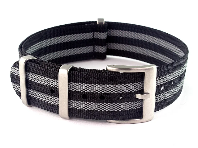 (image for) Ribbed Nylon Nato Watch Strap Military Divers Black/Grey (JB) 18mm