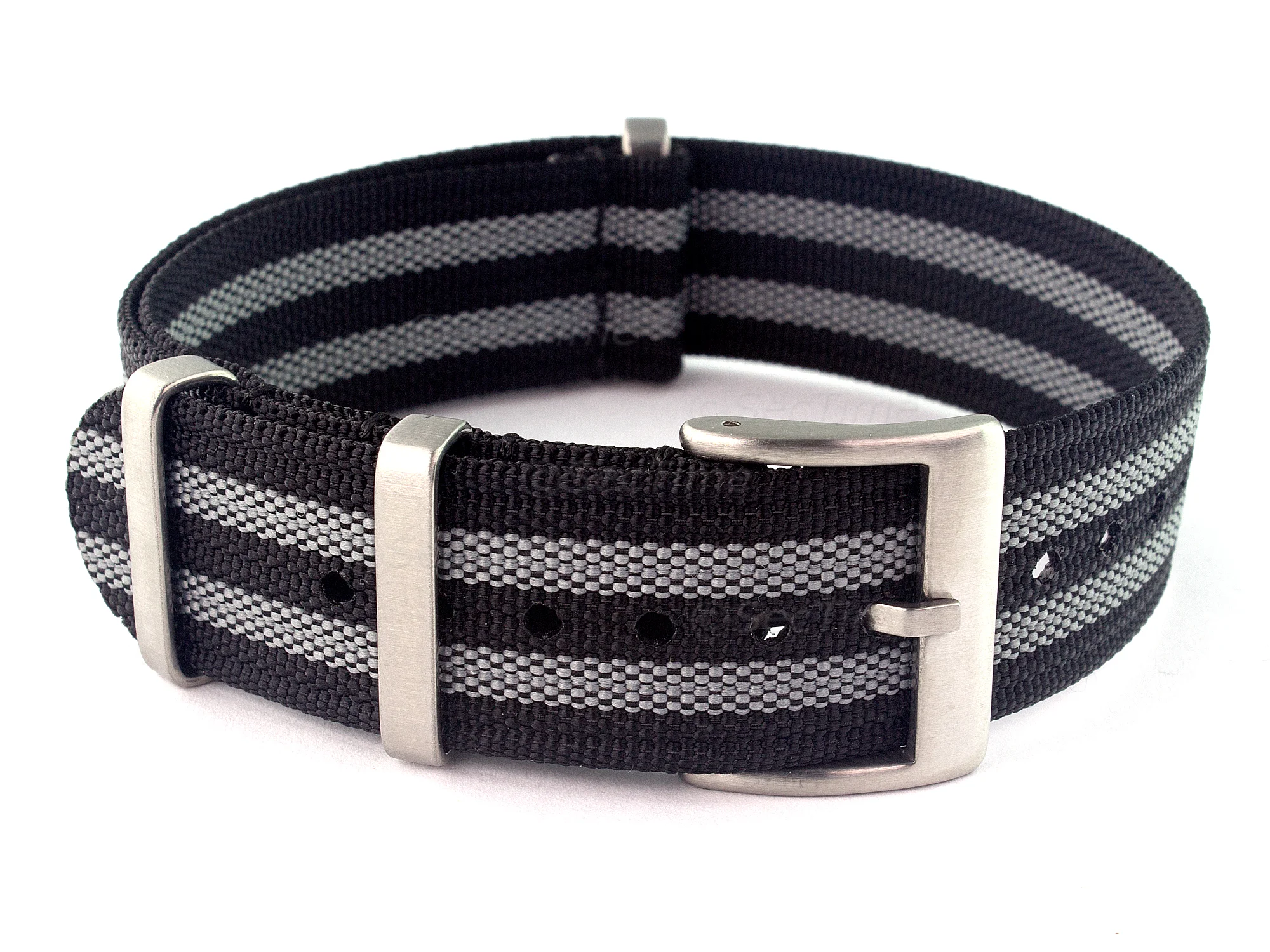 (image for) Ribbed Nylon Nato Watch Strap Military Divers Black/Grey (JB) 20mm