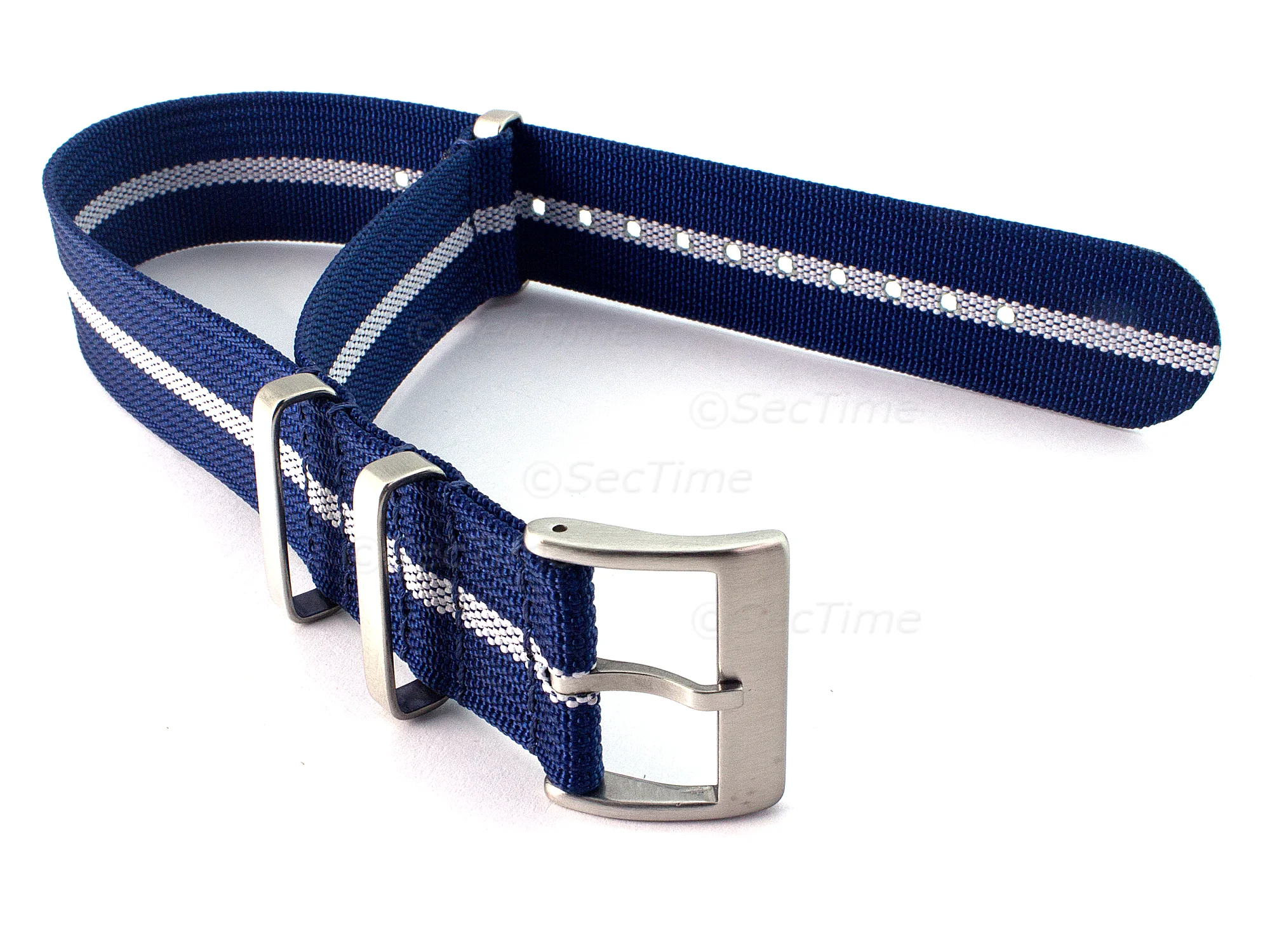 (image for) Ribbed Nylon Nato Watch Strap Military Divers Navy Blue/White (3) 20mm (1)