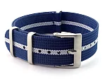 (image for) Ribbed Nylon Nato Watch Strap Military Divers Navy Blue/White (3) 20mm