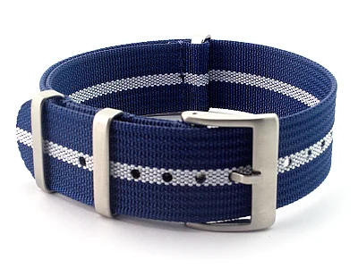 (image for) Ribbed Nylon Nato Watch Strap Military Divers Navy Blue/White (3) 20mm