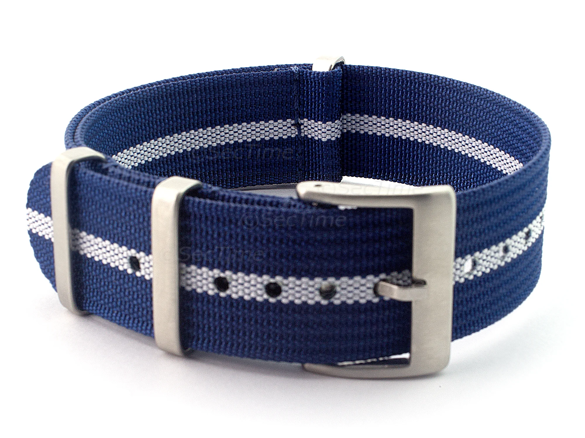 (image for) Ribbed Nylon Nato Watch Strap Military Divers Navy Blue/White (3) 20mm