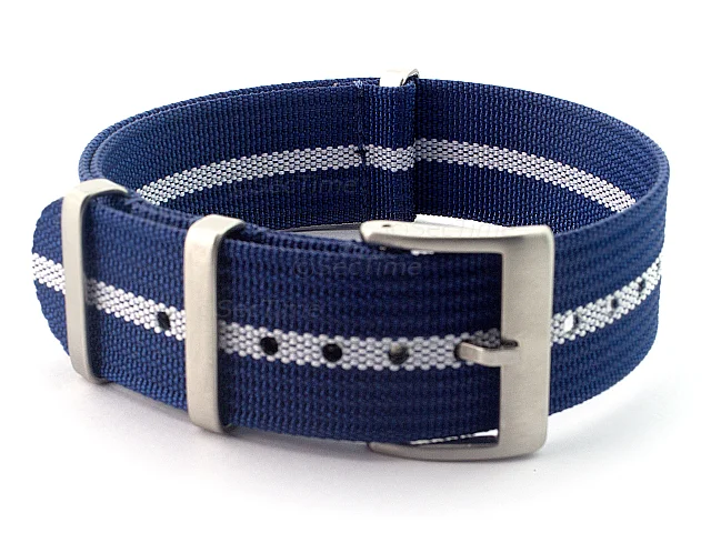(image for) Ribbed Nylon Nato Watch Strap Military Divers Navy Blue/White (3) 20mm