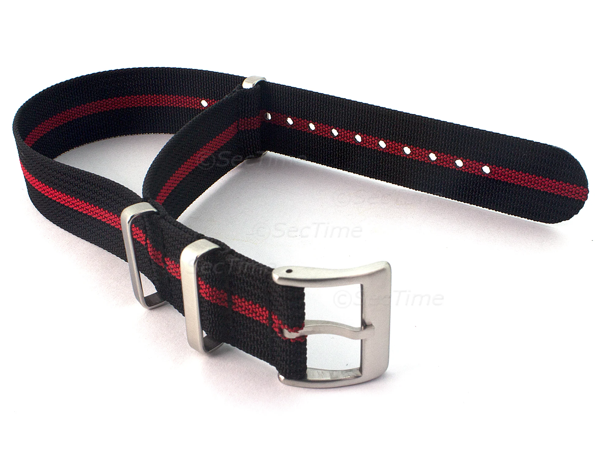 (image for) Ribbed Nylon Nato Watch Strap Military Divers Black/Red (3) 20mm (1)