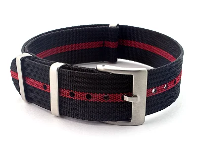 (image for) Ribbed Nylon Nato Watch Strap Military Divers Black/Red (3) 20mm