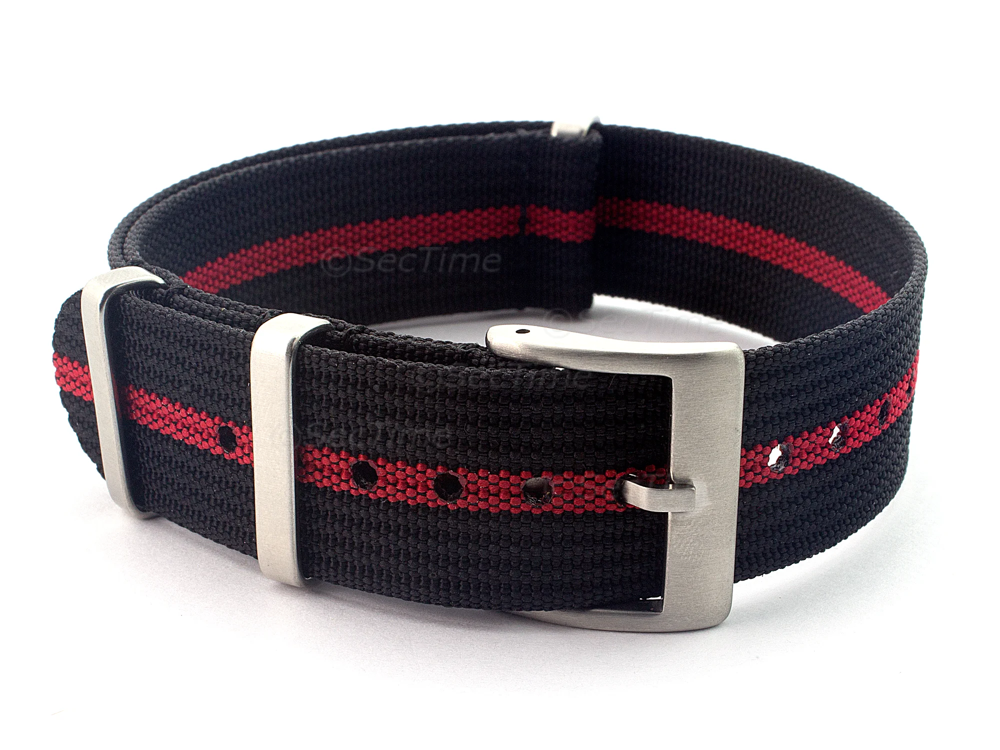 (image for) Ribbed Nylon Nato Watch Strap Military Divers Black/Red (3) 20mm