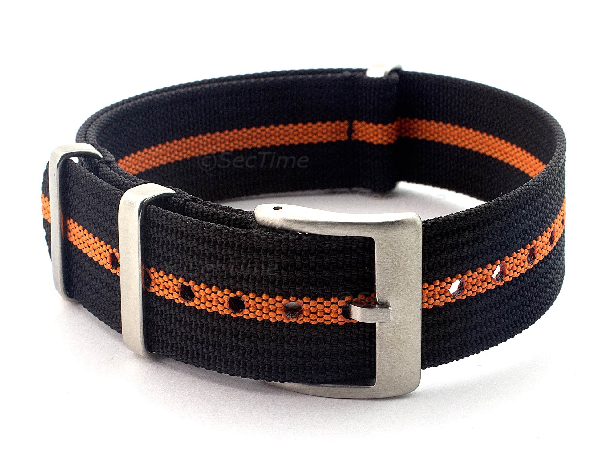 (image for) Ribbed Nylon Nato Watch Strap Military Divers Black/Orange (3) 20mm