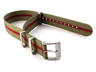 (image for) Ribbed Nylon Nato Watch Strap Military Divers Olive Green/Red (3) 20mm (1)