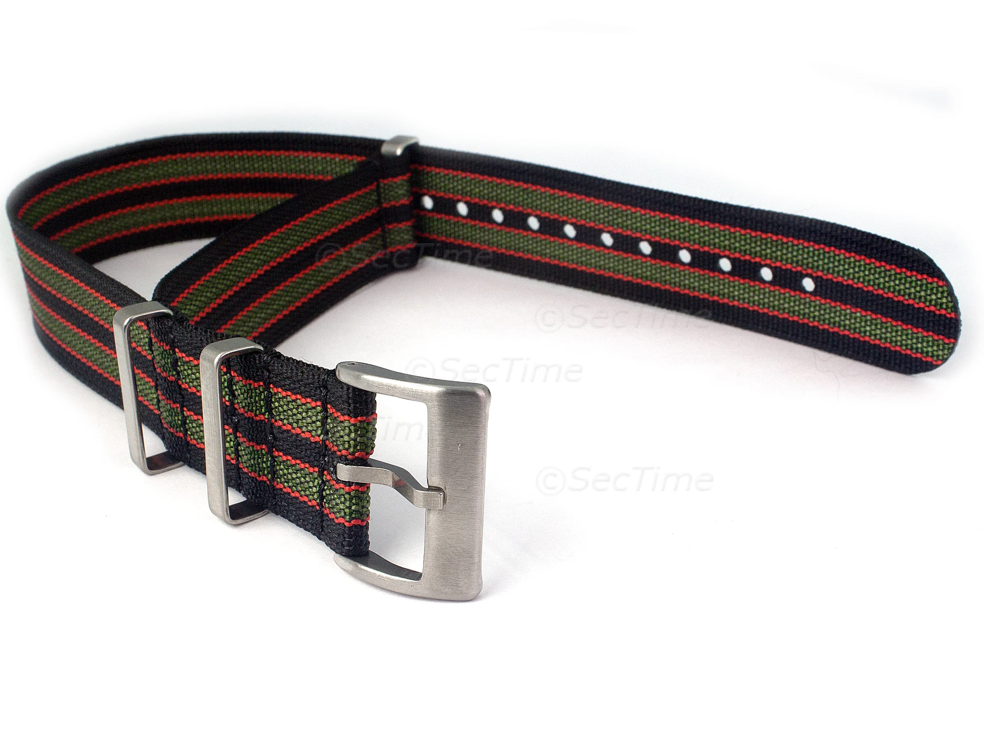 (image for) Ribbed Nylon Nato Watch Strap Military Divers Black/Red/Green (9) 18mm (1)