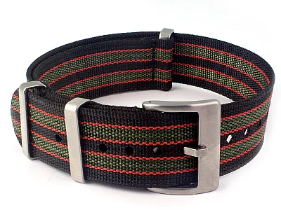 (image for) Ribbed Nylon Nato Watch Strap Military Divers Black/Red/Green (9) 18mm