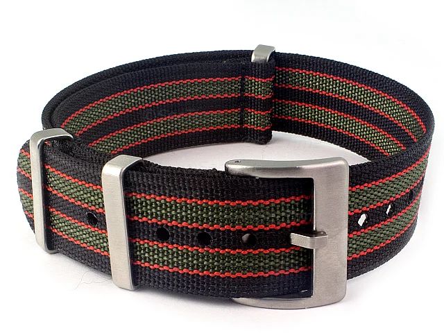 (image for) Ribbed Nylon Nato Watch Strap Military Divers Black/Red/Green (9) 18mm