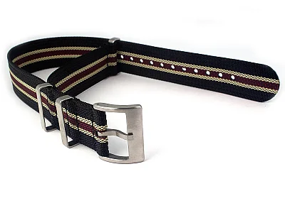 (image for) Ribbed Nylon Nato Watch Strap Military Divers Black/Beige/Maroon (5) 18mm (1)