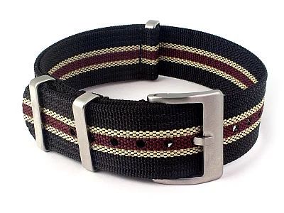 (image for) Ribbed Nylon Nato Watch Strap Military Divers Black/Beige/Maroon (5) 18mm