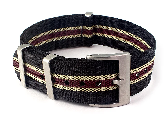Ribbed Nylon Nato Watch Strap Military Divers Black/Beige/Maroon (5) 18mm (image for) Ribbed Nylon Nato Watch Strap Military Divers Black/Beige/Maroon (5) 18mm