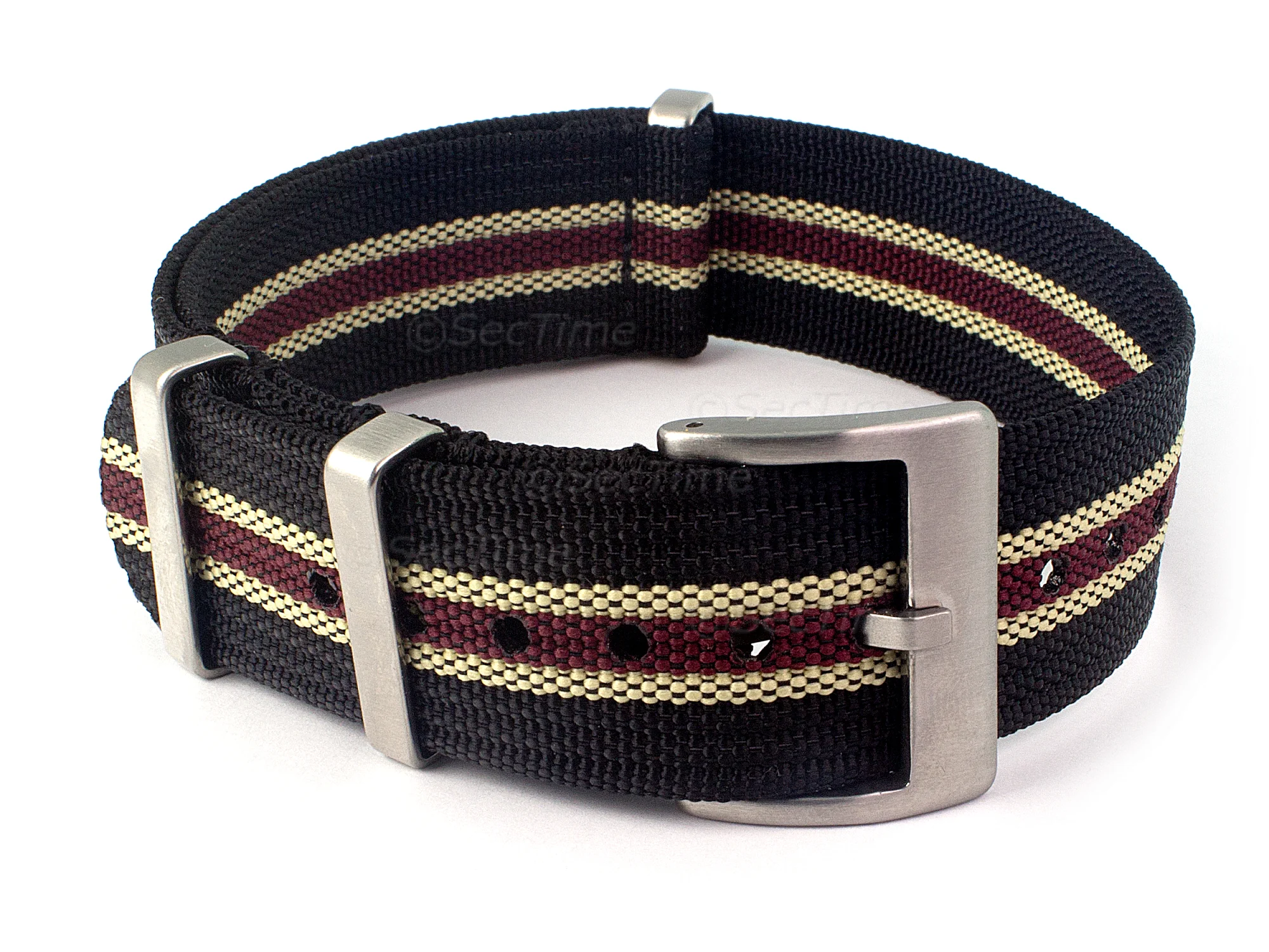 (image for) Ribbed Nylon Nato Watch Strap Military Divers Black/Beige/Maroon (5) 18mm