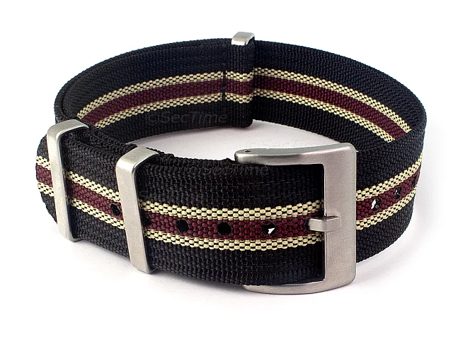 (image for) Ribbed Nylon Nato Watch Strap Military Divers Black/Beige/Maroon (5) 18mm