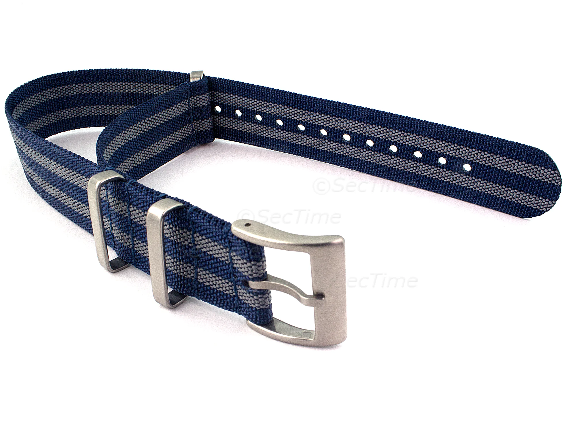(image for) Ribbed Nylon Nato Watch Strap Military Divers Navy Blue/Grey (5) 20mm (1)
