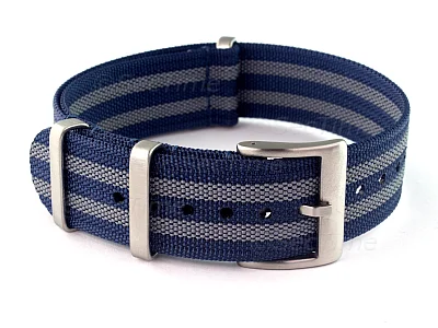 (image for) Ribbed Nylon Nato Watch Strap Military Divers Navy Blue/Grey (5) 18mm