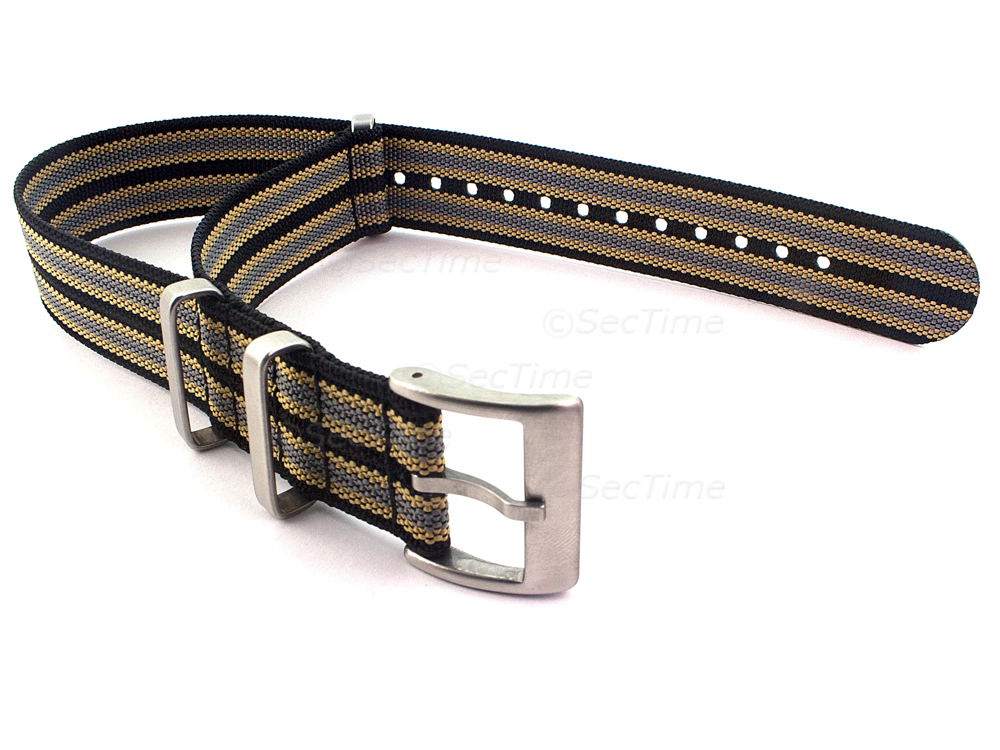 (image for) Ribbed Nylon Nato Watch Strap Military Divers Black/Beige/Grey (9) 22mm (1)