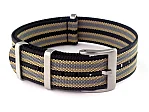 (image for) Ribbed Nylon Nato Watch Strap Military Divers Black/Beige/Grey (9) 20mm
