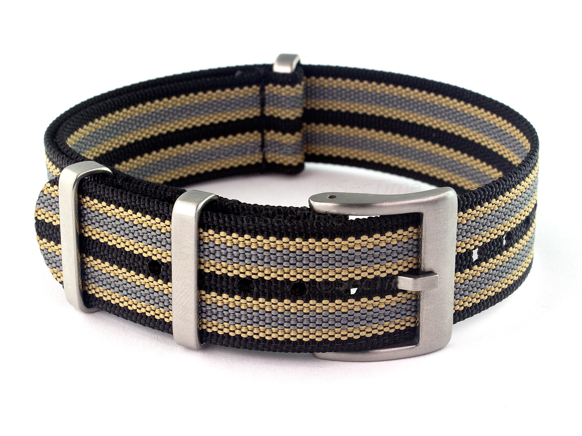 (image for) Ribbed Nylon Nato Watch Strap Military Divers Black/Beige/Grey (9) 22mm