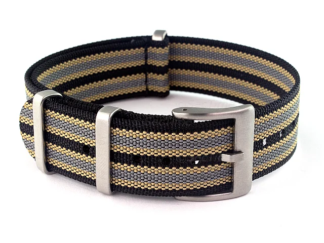 (image for) Ribbed Nylon Nato Watch Strap Military Divers Black/Beige/Grey (9) 22mm