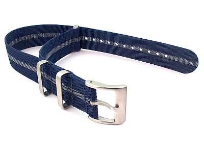 (image for) Ribbed Nylon Nato Watch Strap Military Divers Navy Blue/Grey (3) 20mm (1)