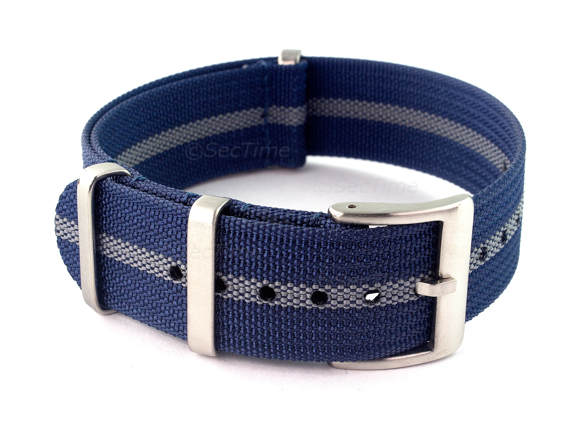(image for) Ribbed Nylon Nato Watch Strap Military Divers Navy Blue/Grey (3) 20mm
