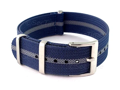 (image for) Ribbed Nylon Nato Watch Strap Military Divers Navy Blue/Grey (3) 21mm