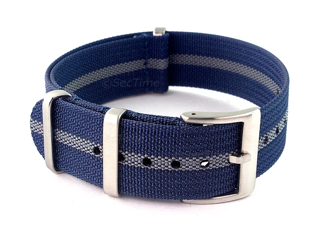 (image for) Ribbed Nylon Nato Watch Strap Military Divers Navy Blue/Grey (3) 20mm
