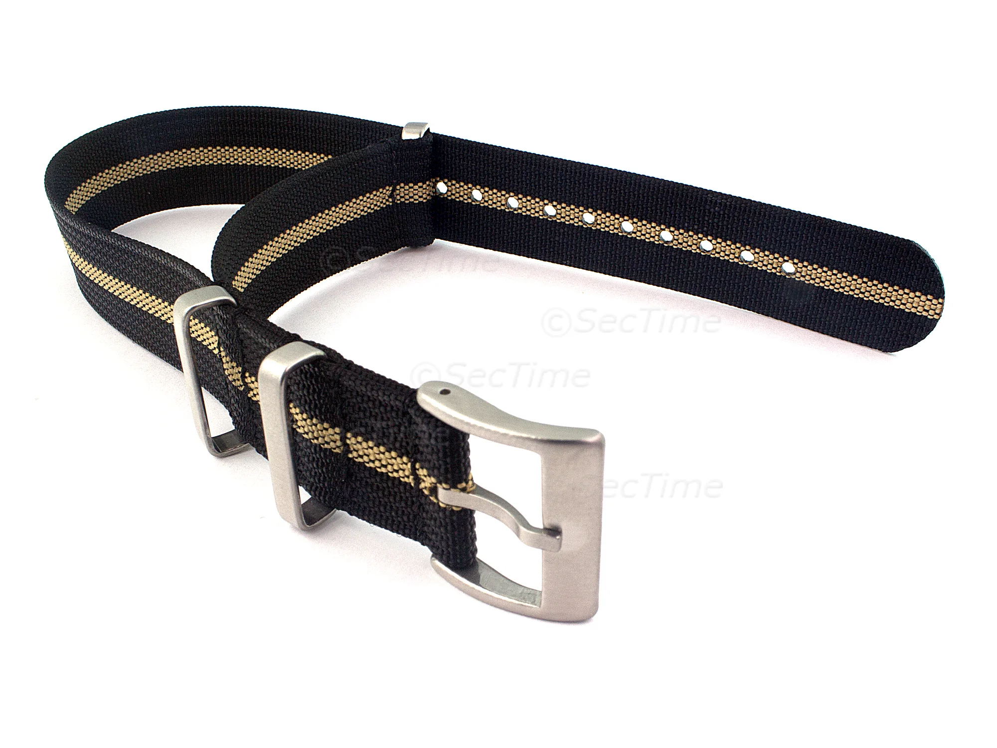 (image for) Ribbed Nylon Nato Watch Strap Military Divers Black/Beige (3) 20mm (1)