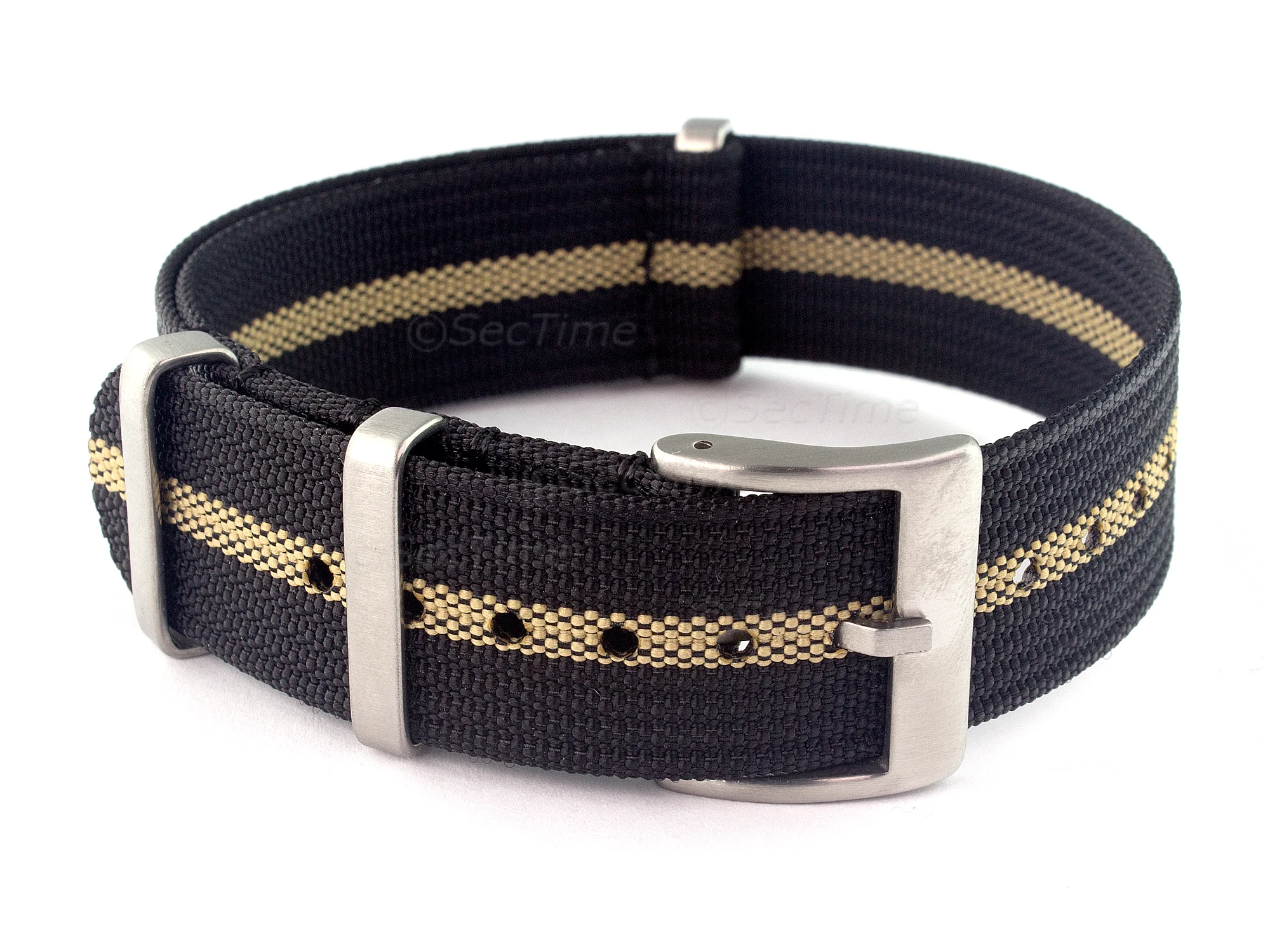 (image for) Ribbed Nylon Nato Watch Strap Military Divers Black/Beige (3) 20mm