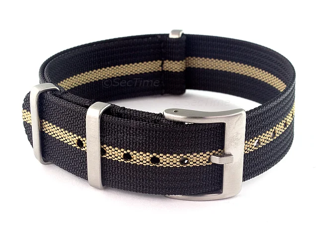 (image for) Ribbed Nylon Nato Watch Strap Military Divers Black/Beige (3) 20mm