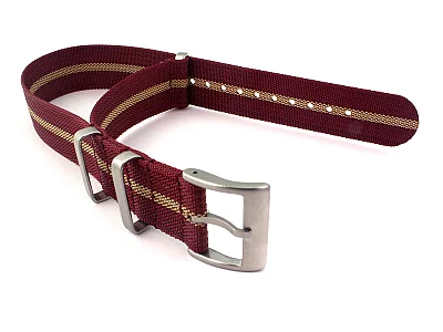 (image for) Ribbed Nylon Nato Watch Strap Military Divers Maroon/Beige (3) 20mm (1)