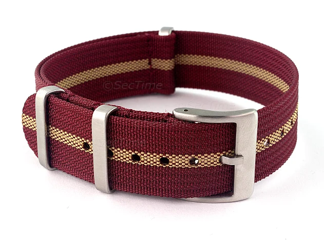 (image for) Ribbed Nylon Nato Watch Strap Military Divers Maroon/Beige (3) 20mm