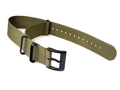 (image for) Ribbed Nylon Nato Watch Strap PVD Military Divers Olive Green 24mm (1)