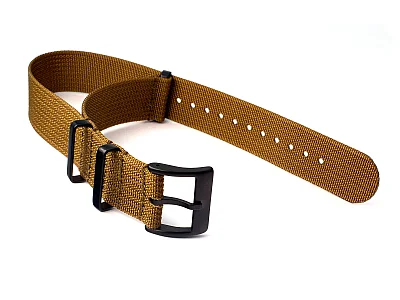 (image for) Ribbed Nylon Nato Watch Strap PVD Military Divers Khaki-Brown 21mm (1)