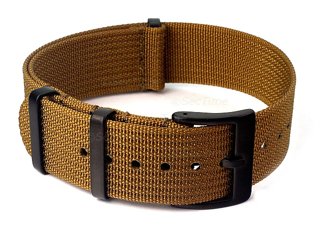 (image for) Ribbed Nylon Nato Watch Strap PVD Military Divers Khaki-Brown 21mm