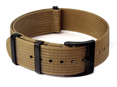 (image for) Ribbed Nylon Nato Watch Strap PVD Military Divers Khaki 20mm