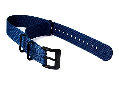 (image for) Ribbed Nylon Nato Watch Strap PVD Military Divers Navy Blue 18mm (1)