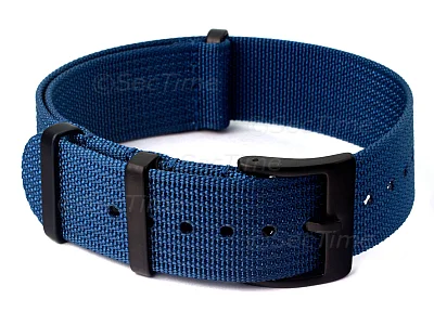 (image for) Ribbed Nylon Nato Watch Strap PVD Military Divers Navy Blue 20mm