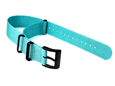 (image for) Ribbed Nylon Nato Watch Strap PVD Military Divers Turquoise 19mm (1)
