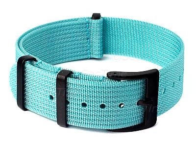 (image for) Ribbed Nylon Nato Watch Strap PVD Military Divers Turquoise 24mm