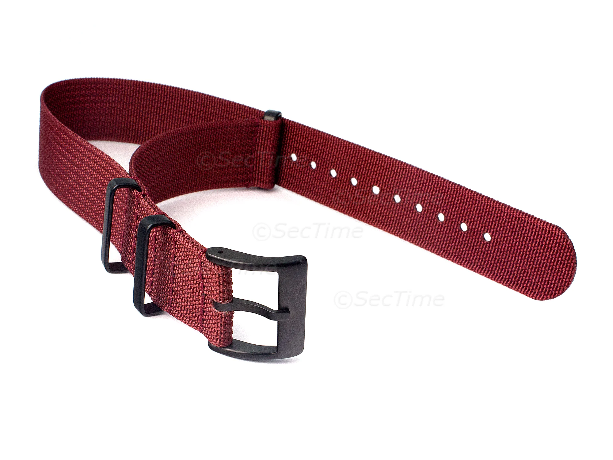 (image for) Ribbed Nylon Nato Watch Strap PVD Military Divers Maroon 22mm (1)