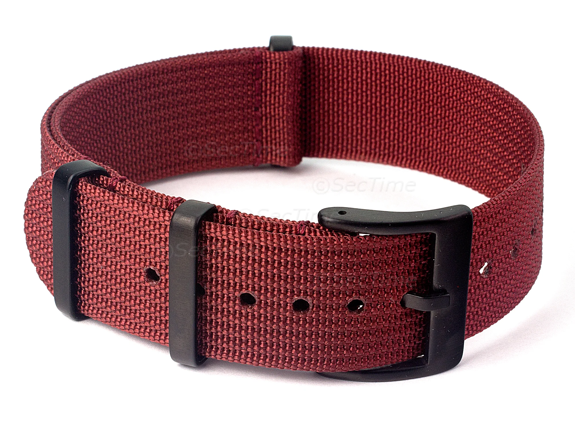 (image for) Ribbed Nylon Nato Watch Strap PVD Military Divers Maroon 22mm